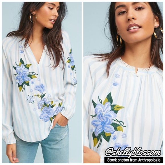 Anthropologie Tops - NWT Anthropologie Embroidered & Striped Blouse
